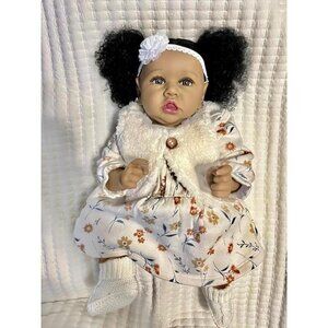 🆕22.8 Inch Reborn Doll with Soft Cloth Body African American Aliyah Girl Doll